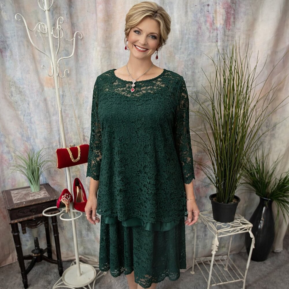 VTG New📌 Raguel Long Sleeves Lace Mother off the Bride/ Groom Formal Midi Dress
